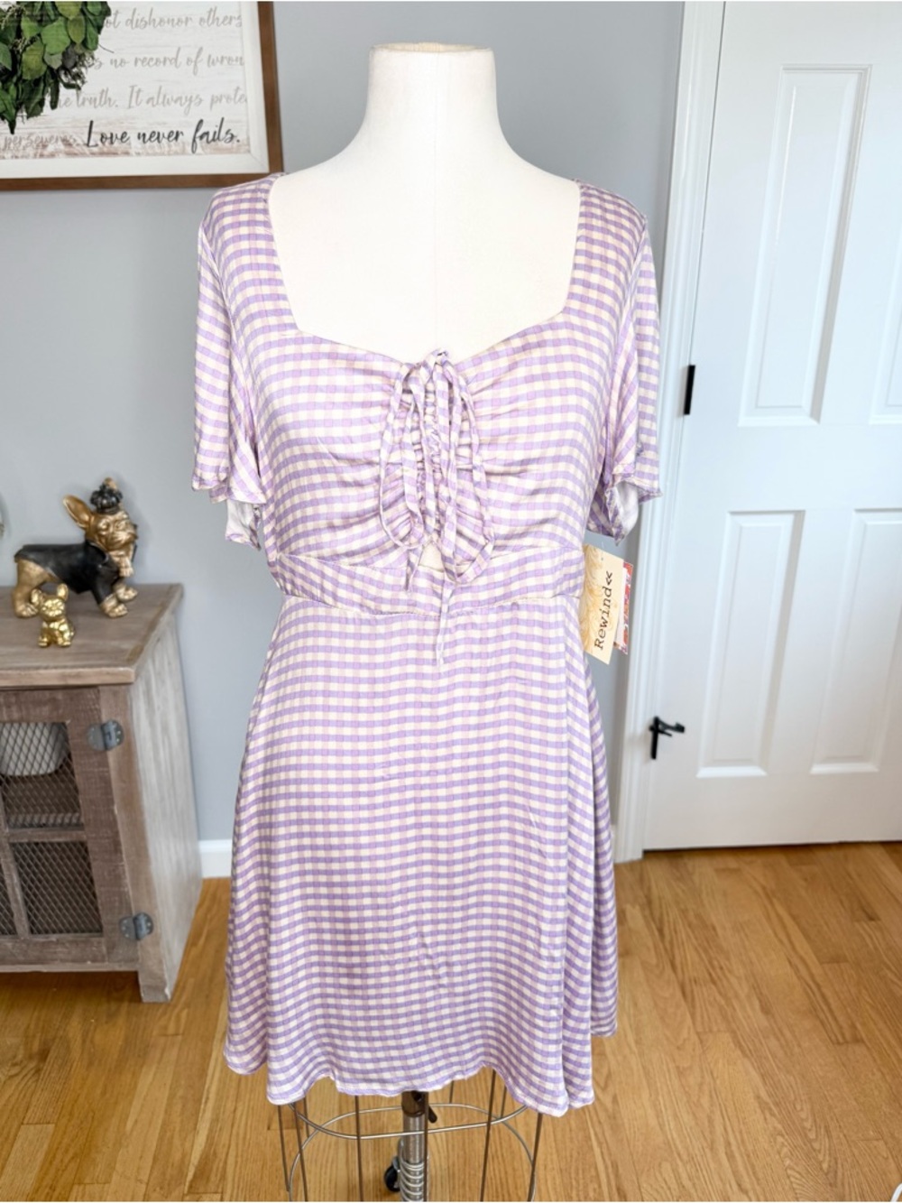 Lilac & White Gingham Tie-Front Dress - Picture 2 of 11